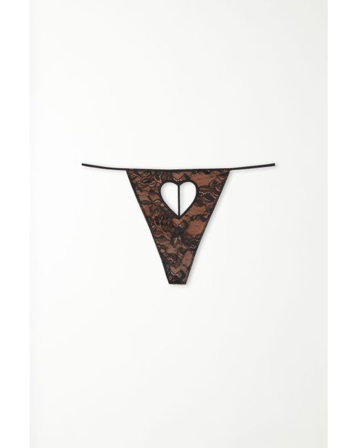 Perizoma Fianchetto Tanga e Cut-Out a Cuore Lovely Dark Lace di Tezenis in Black