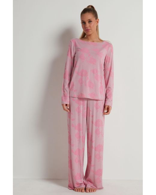 Pigiama Lungo Viscosa Stampata di Tezenis in Rosa Lyst