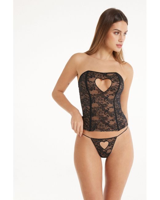 Perizoma Fianchetto Tanga e Cut-Out a Cuore Lovely Dark Lace di Tezenis in Black