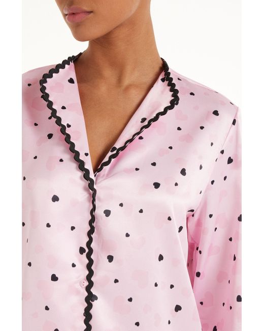 Camicia Manica Lunga Raso Cuoricini di Tezenis in Pink