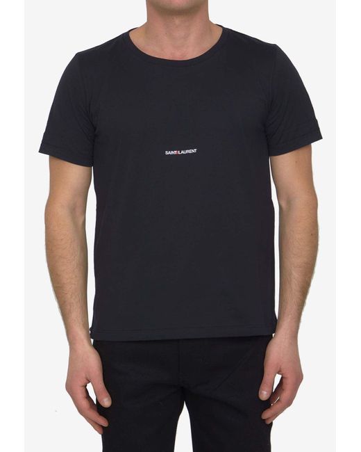 Saint Laurent Black Crewneck Printed Logo T-Shirt for men