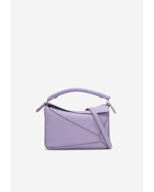 Loewe Purple Mini Puzzle Top Handle Bag In Grained Leather