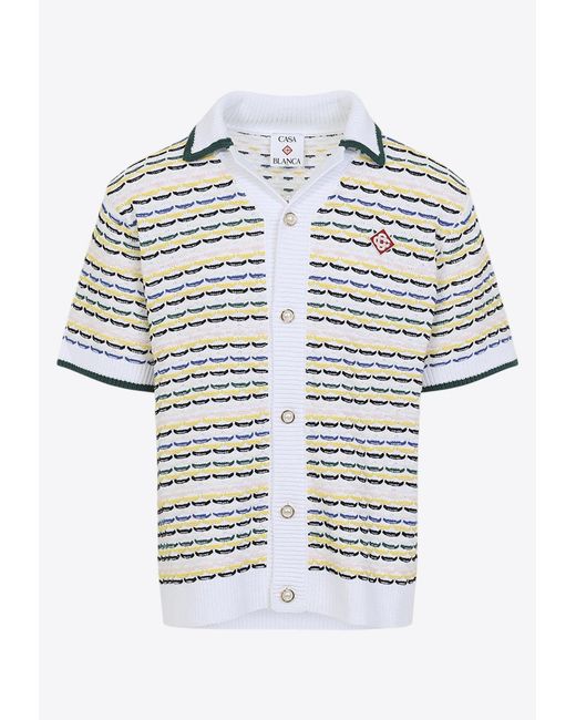 CASABLANCA Men's White Tuck Stitch Embroidered Shirt