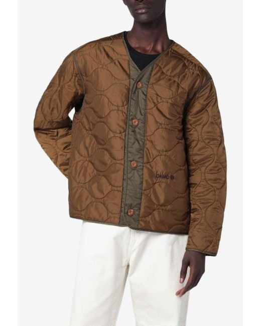 Oamc Peacemaker Brown Combat Liner Quilted Jacket for men