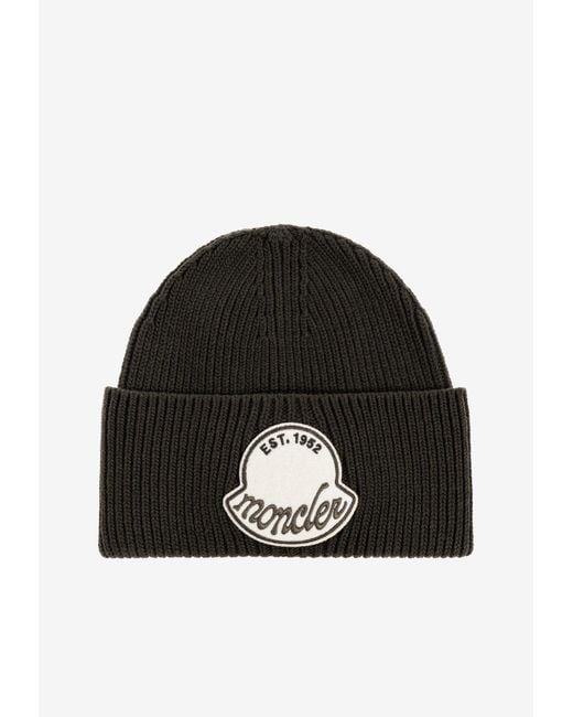 Moncler Black Logo Patch Classic Knit Beanie for men