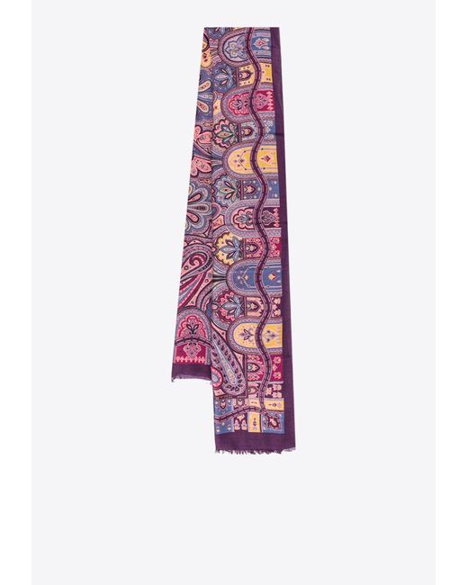 Etro White Printed Wool-Blend Scarf for men