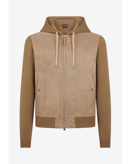 Tom Ford Natural Zip-Up Suede Wool Jacket for men