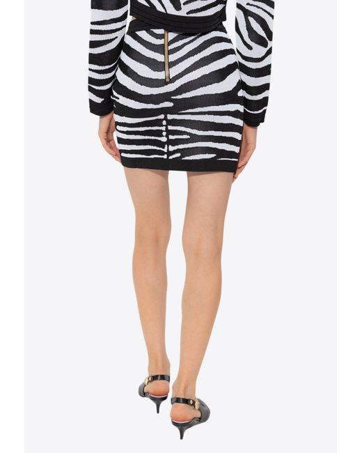 Balmain Black Zebra Print Mini Knit Skirt
