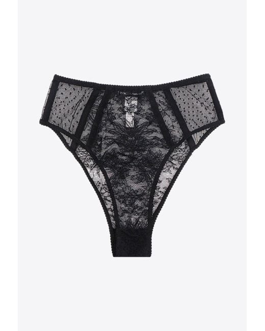 Dolce & Gabbana Black High-Waist Plumetis Lace Panties