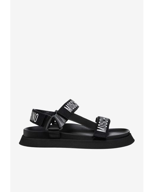 Moschino Black Logo Tape Flat Sandals