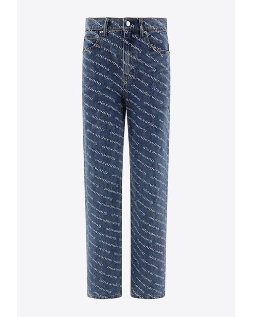 Alexander Wang Blue All-Over Logo Straight-Leg Jeans