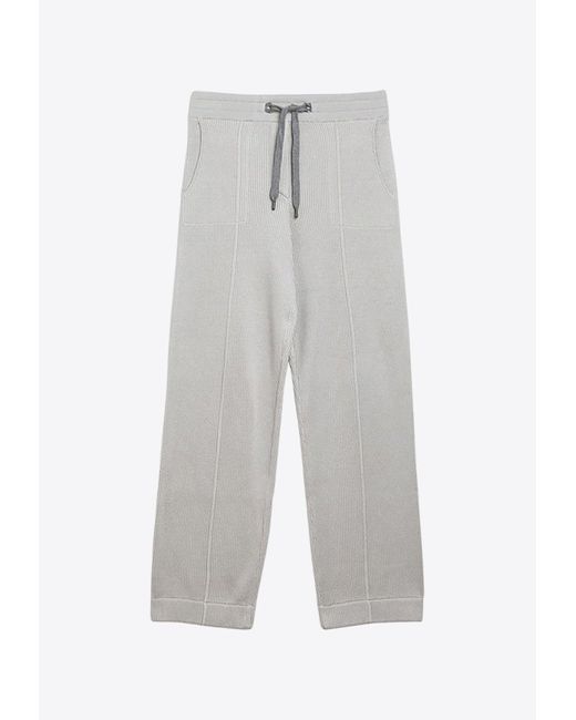 Brunello Cucinelli White Rib-Knit Track Pants