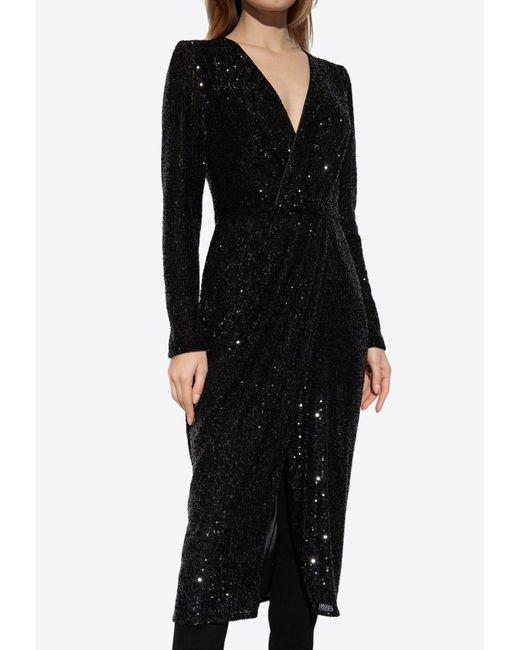 Dolce & Gabbana Black V-Neck Sequined Midi Dress