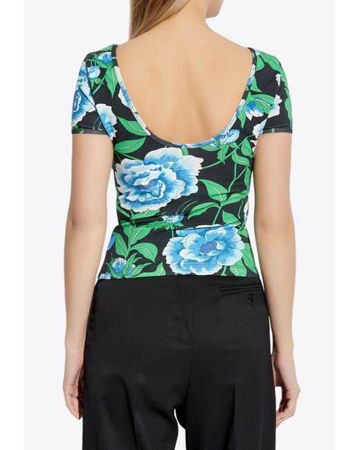 KENZO Green Peonies Print Short-Sleeved Top