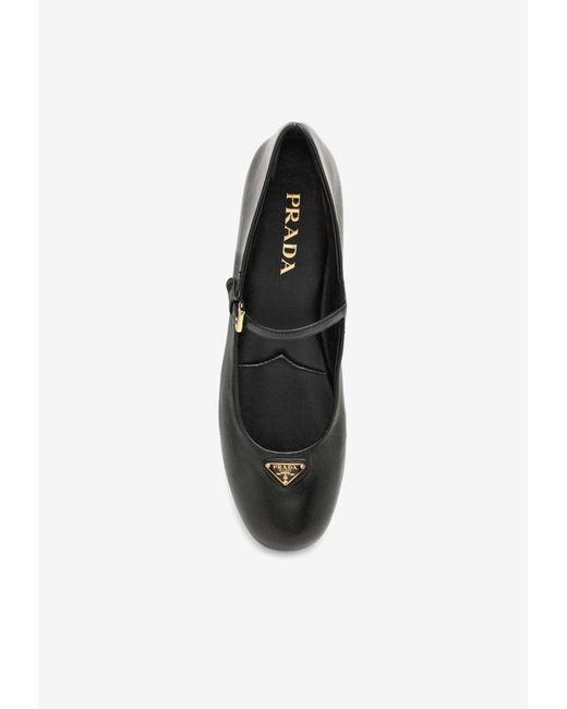 Prada White Logo Appliqué Leather Ballet Flats