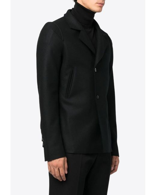 SAPIO Black Double-Breasted Wool-Blend Jacket for men