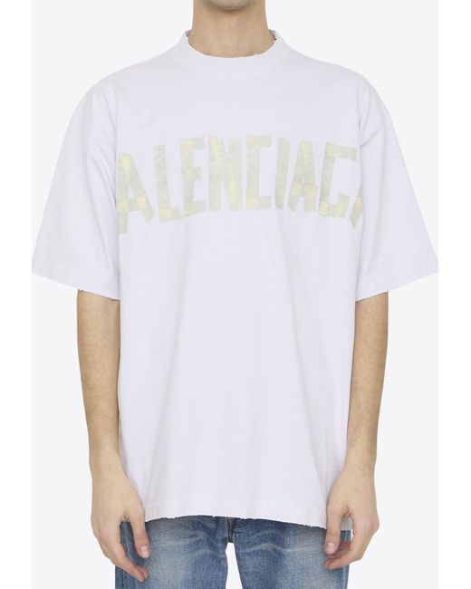 Balenciaga White Tape Type Logo Crewneck T-Shirt for men