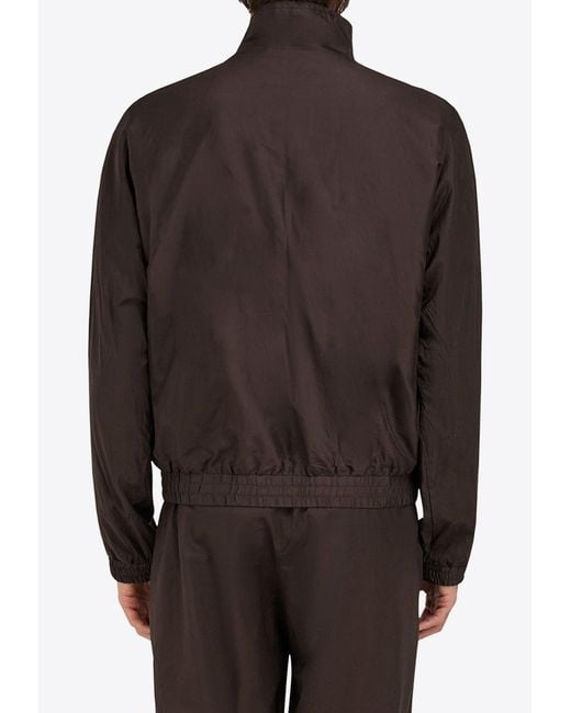 Ferragamo Brown Logo Patch Zip-Up Jacket for men