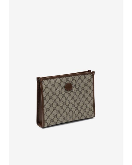 Gucci Brown All-over Logo Print Pouch Bag for men