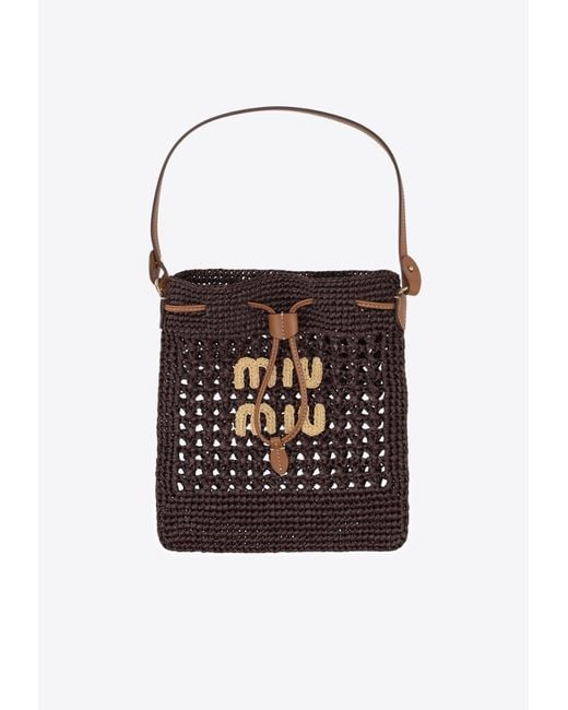Miu Miu White Mini Woven-Raffia Bucket Bag