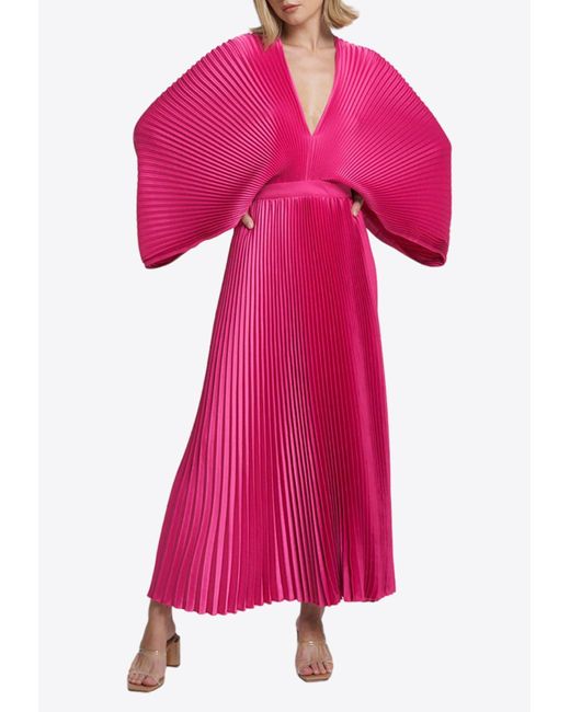 L'idée Pink Versailles Plisse Satin Gown