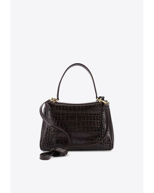 Balenciaga Black Small Rodeo Croc-Embossed Leather Shoulder Bag