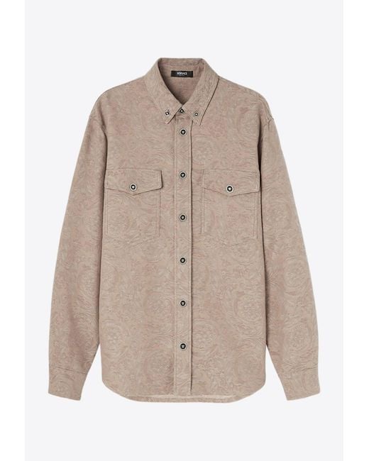 Versace Natural Barocco Pattern Denim Overshirt for men