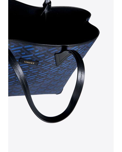 Versace Blue La Greca Print Tote Bag for men