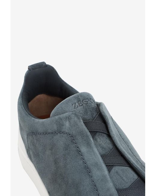 Zegna Blue Triple Stitch Low-Top Suede Sneakers for men