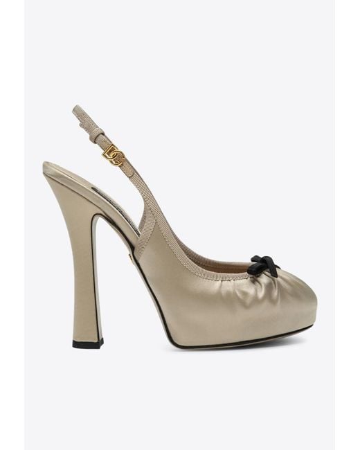 Dolce & Gabbana White Vally 105 Satin Slingback Platform Pumps
