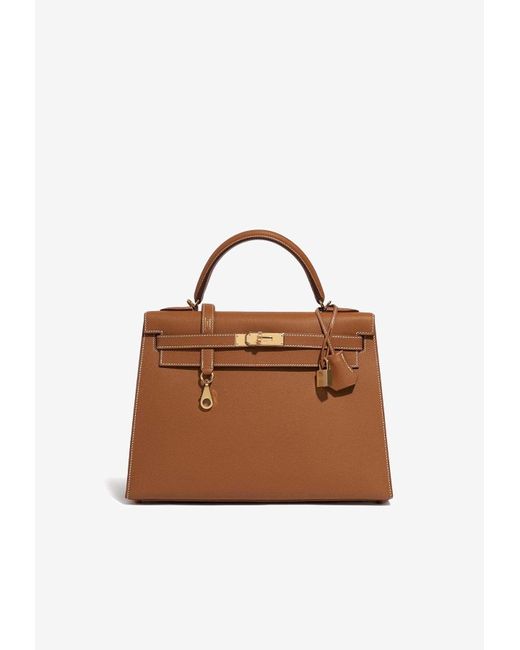 Hermès Brown Kelly 32 In Gold Epsom With Gold Hardware