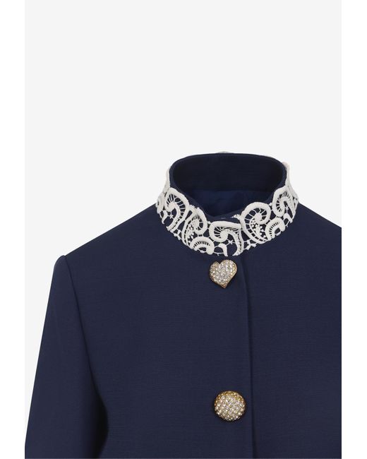 Valentino Blue Lace-Insert Virgin Wool Jacket