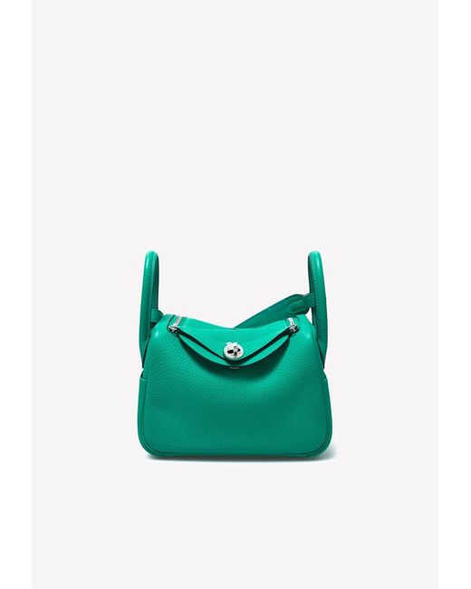 Hermès Green Mini Lindy In Menthe Taurillon Clemence With Palladium Hardware