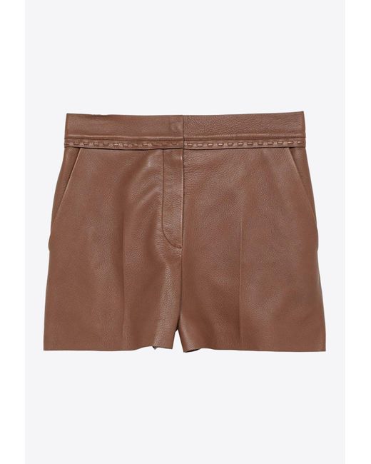 Fendi Brown Straight-Cut Mini Leather Shorts