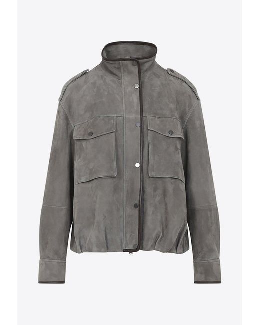 Brunello Cucinelli Gray Suede Utility Jacket With Patch Pockets for men