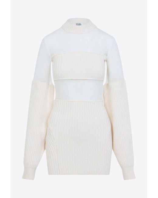 Jean Paul Gaultier White Wool Mini Dress With Mesh Inserts