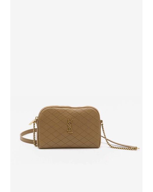 Saint Laurent Natural Gaby Zipped Quilted Lambskin Pouch