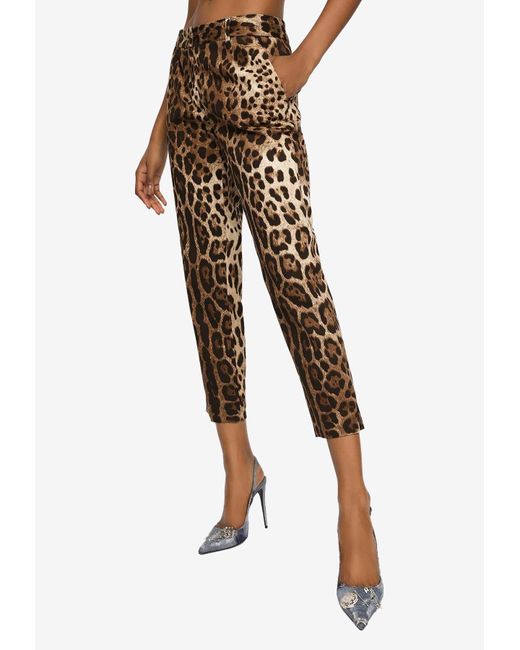Dolce & Gabbana Brown Leopard-Print Cropped Pants