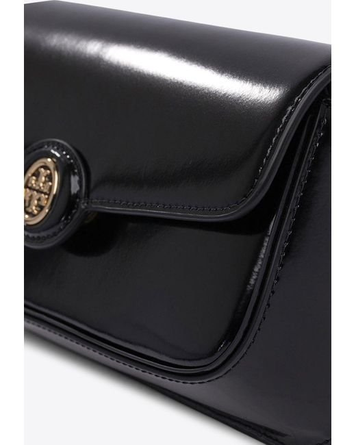 Tory Burch White Robinson Spazzolato Patent Leather Shoulder Bag