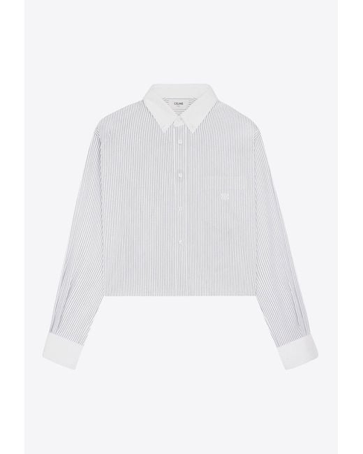 Céline White Striped Cropped Shirt