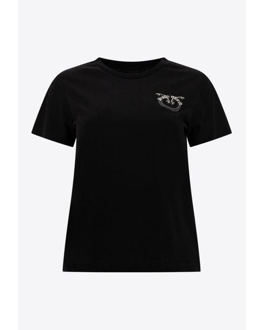 Pinko Black Embellished Love Birds T-Shirt