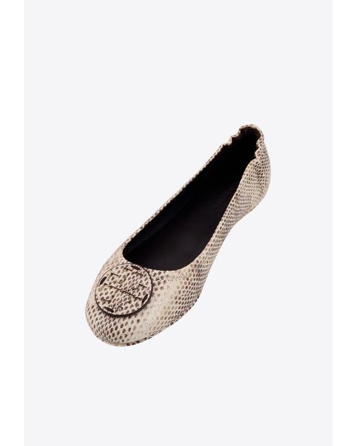 Tory Burch White Minnie Travel Python Print Leather Ballet Flats