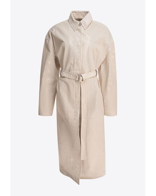 【SPORTMAX】ANTIOPE1234 Long Nappa leather trench coat Sportmax Antiope Leather Trench Coat in Natural | Lyst