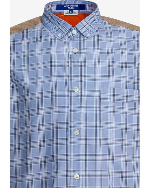 Junya Watanabe Blue Checked Buttoned Shirt for men