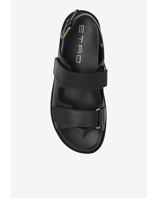 Etro Black Double Straps Leather Sandals for men