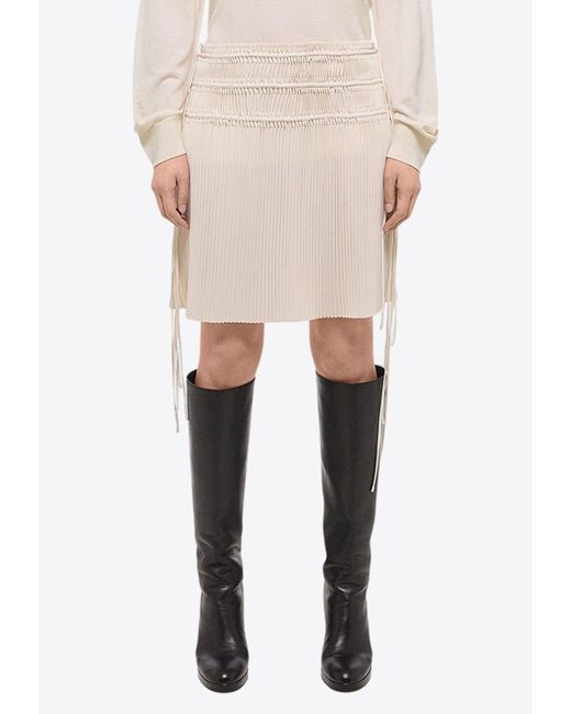 Helmut Lang Natural Pleated Satin Knee-Length Skirt
