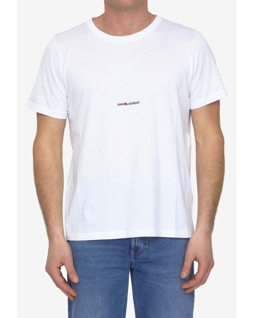 Saint Laurent White Crewneck Printed Logo T-Shirt for men