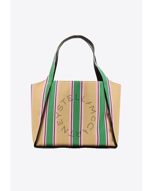 Stella McCartney Multicolor Studded Logo Raffia Stripe Tote Bag