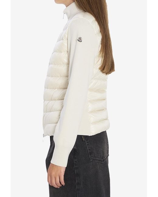 Moncler White Logo Patch Zip-Up Jacket