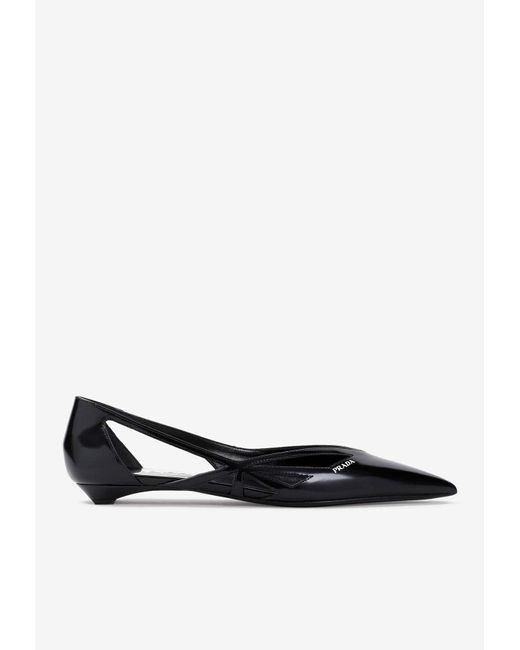 Prada White Pointed-Toe Leather Ballet Flats